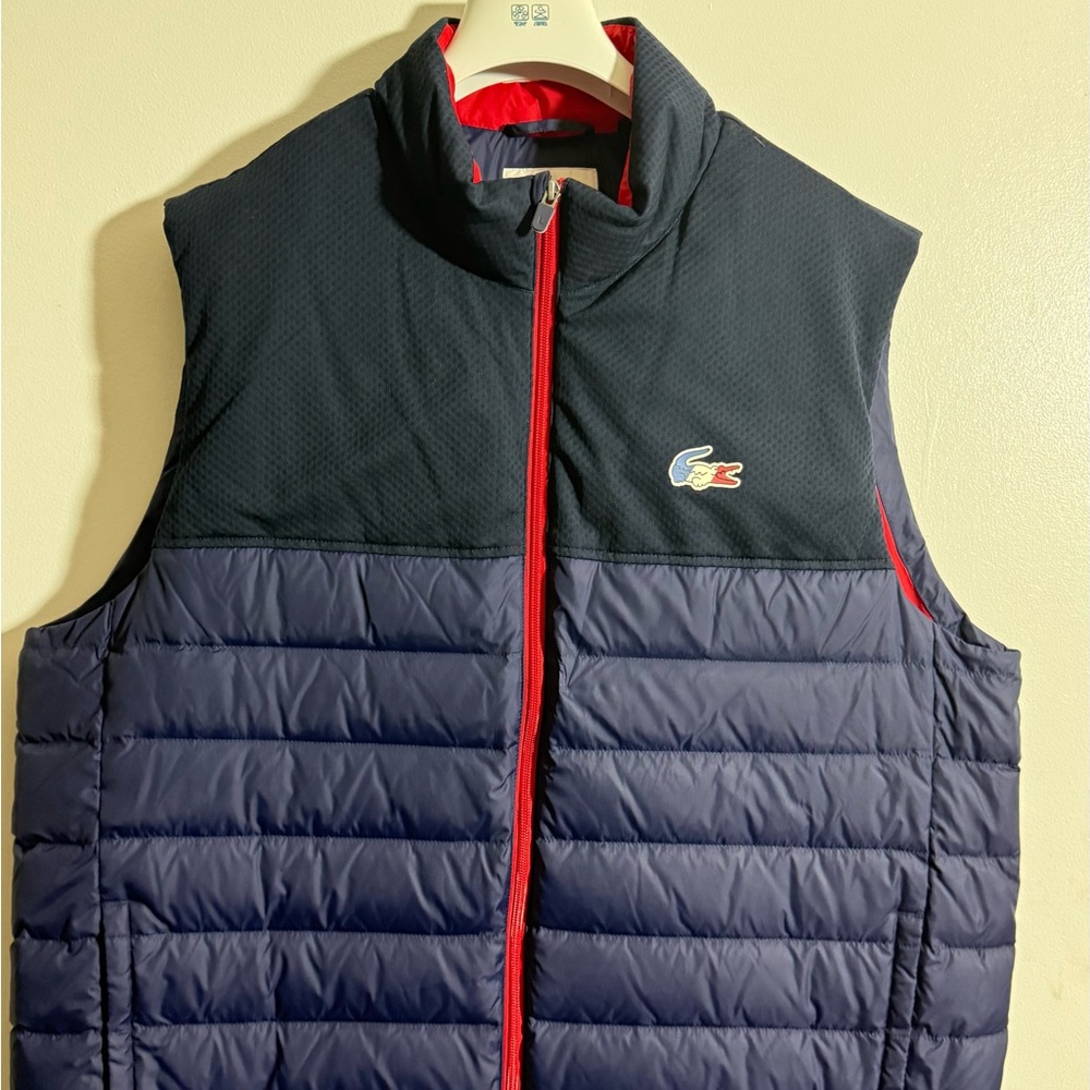 Lacoste Men's Dark Blue and Red Quilted Vest